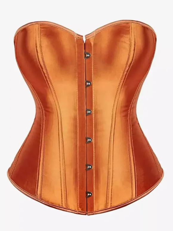 Corset bustier en satin sans bretelles fermeture boutonnée sur le devant et lacée au dos. Gainant