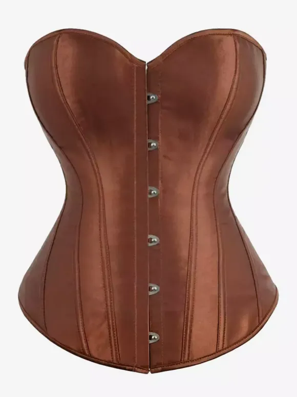 Corset bustier en satin sans bretelles fermeture boutonnée sur le devant et lacée au dos. Gainant