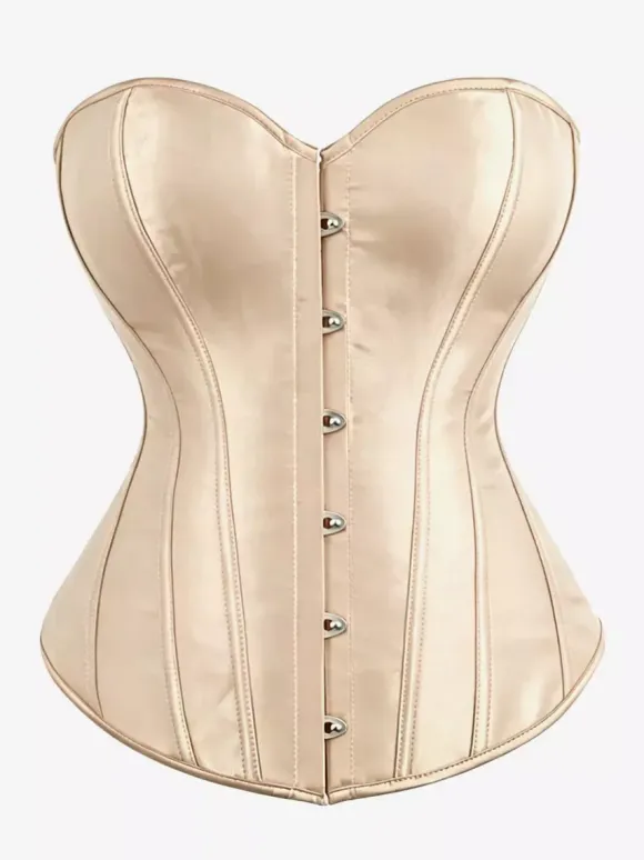 Corset bustier en satin sans bretelles fermeture boutonnée sur le devant et lacée au dos. Gainant