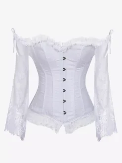 Corset bustier à manches longues en dentelle florale à épaules dénudées et fermeture à agrafes au dos.