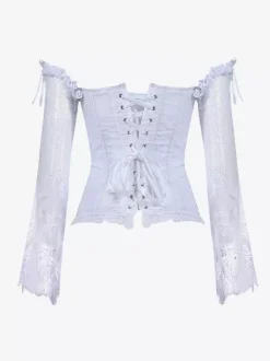 Corset bustier à manches longues en dentelle florale à épaules dénudées et fermeture à agrafes au dos.