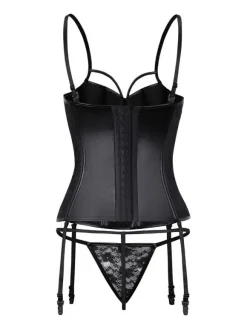 Corset Femme Lingerie Sexy en Dentelle avec Bretelles à Col Décolleté Coupe Cintrée Unicolore