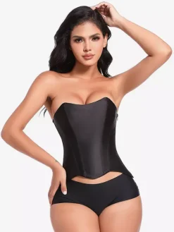 Corset noir sans bretelles sous la poitrine en polyester avec bandage dans le dos Busiter