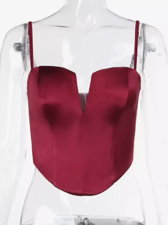 Corset pour femme - Bustier-camisole en satin à décolleté plongeant en V - Soirée d'été en boîte de nuit 2026
