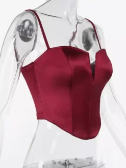 Corset pour femme - Bustier-camisole en satin à décolleté plongeant en V - Soirée d'été en boîte de nuit 2026
