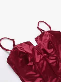 Corset pour femme - Bustier-camisole en satin à décolleté plongeant en V - Soirée d'été en boîte de nuit 2026