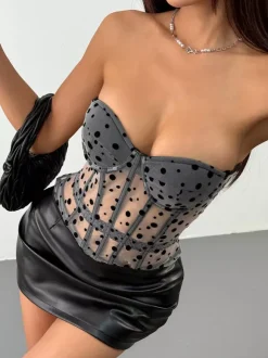 Corsets blancs chics sans manches bustier transparent coupe ajustée hauts à lacets