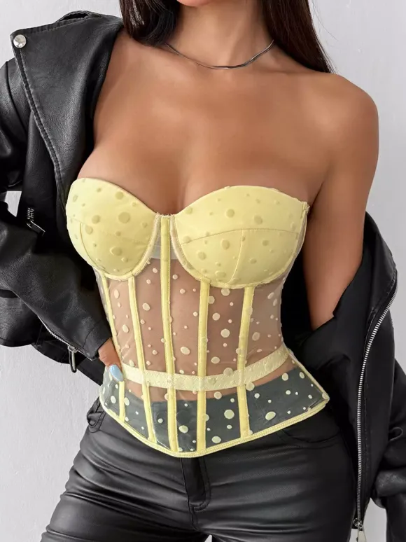Corsets blancs chics sans manches bustier transparent coupe ajustée hauts à lacets