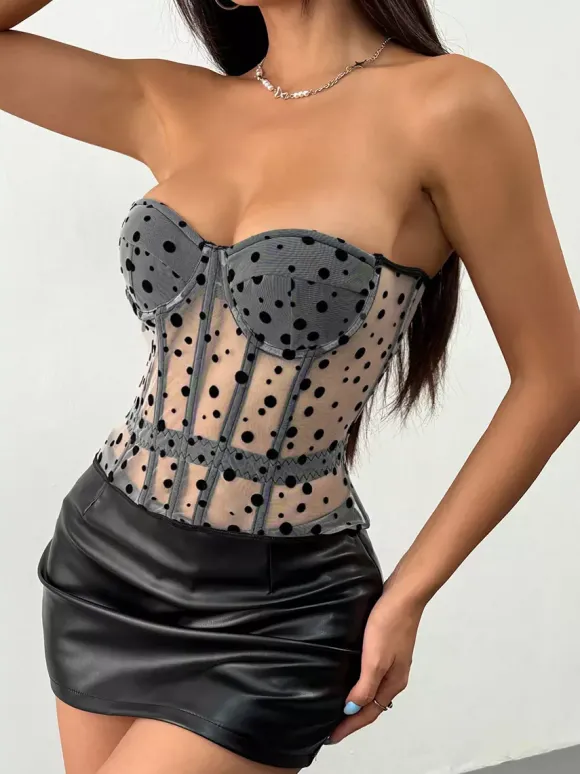 Corsets blancs chics sans manches bustier transparent coupe ajustée hauts à lacets