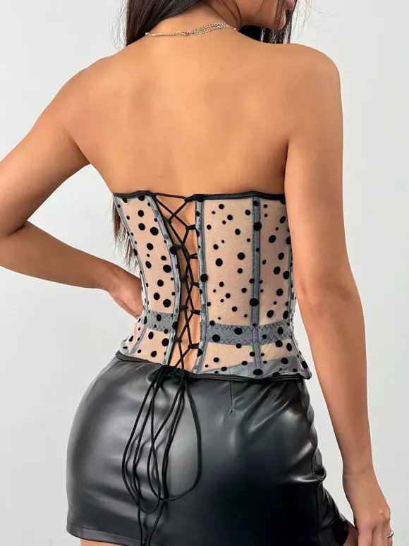 Corsets blancs chics sans manches bustier transparent coupe ajustée hauts à lacets