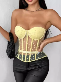 Corsets blancs chics sans manches bustier transparent coupe ajustée hauts à lacets