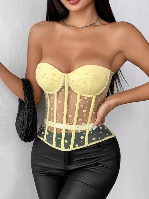 Corsets blancs chics sans manches bustier transparent coupe ajustée hauts à lacets