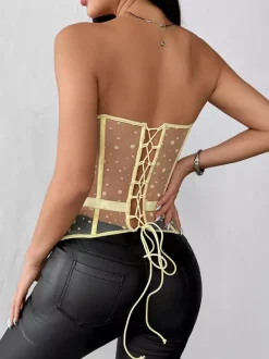 Corsets blancs chics sans manches bustier transparent coupe ajustée hauts à lacets
