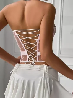 Corsets blancs chics sans manches bustier transparent coupe ajustée hauts à lacets