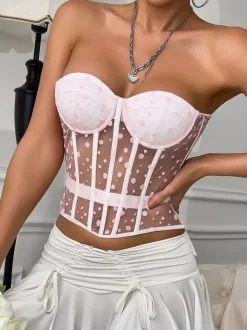 Corsets blancs chics sans manches bustier transparent coupe ajustée hauts à lacets