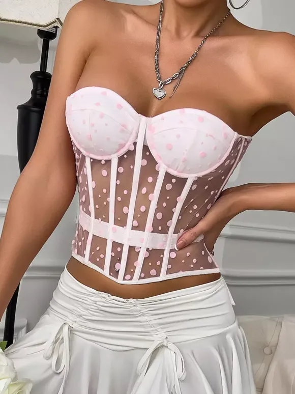 Corsets blancs chics sans manches bustier transparent coupe ajustée hauts à lacets