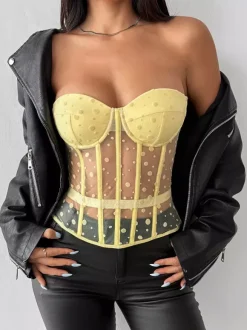 Corsets blancs chics sans manches bustier transparent coupe ajustée hauts à lacets