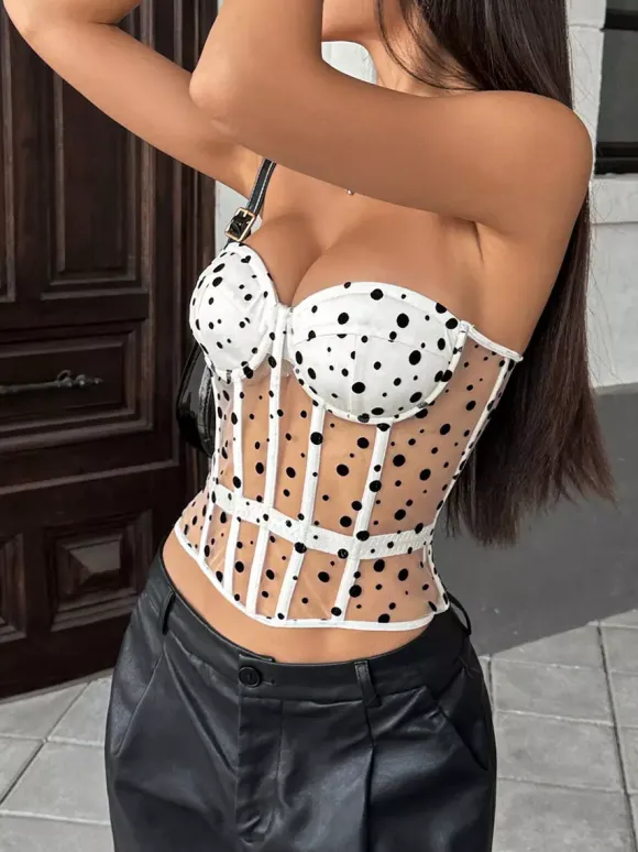 Corsets blancs chics sans manches bustier transparent coupe ajustée hauts à lacets