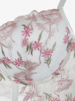 Corsets pour femmes débardeur chic d'intérieur blanc à lacets et bretelles spaghetti imprimé fleurs