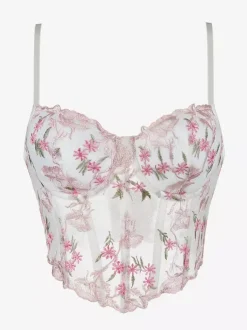 Corsets pour femmes débardeur chic d'intérieur blanc à lacets et bretelles spaghetti imprimé fleurs