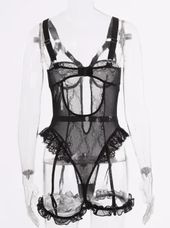 Corsets Teddies en dentelle amovible et découpes noires