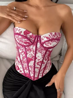 Corsets bleus sexy sans bretelles coupe ajustée à lacets