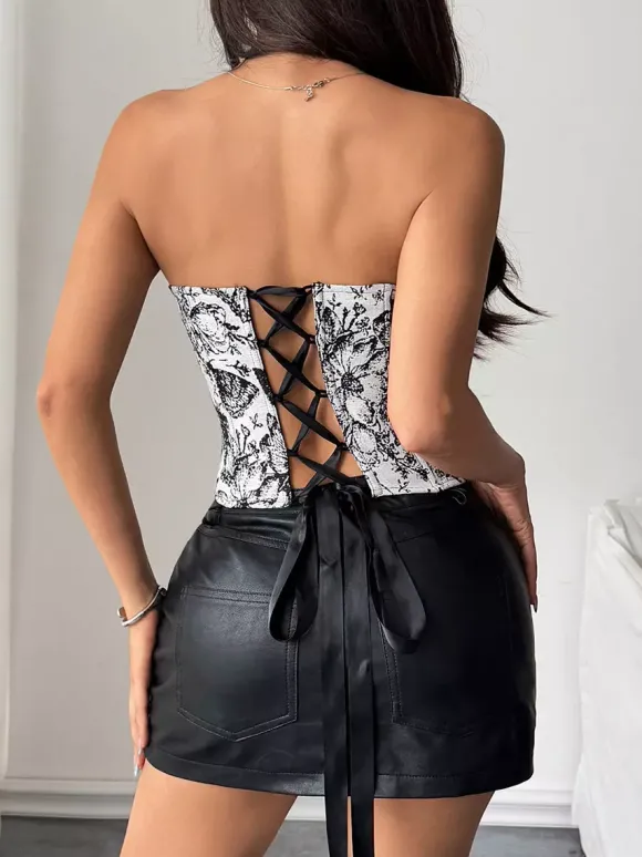 Corsets bleus sexy sans bretelles coupe ajustée à lacets