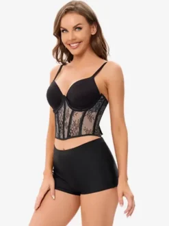 Corsets Bustier Noir Haut à Lacets Fête Lingerie Chic
