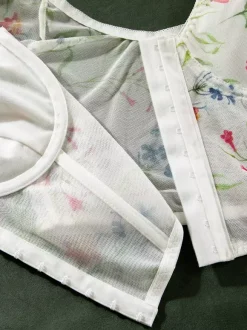 Corsets à imprimé floral blanc manches courtes lingerie décontractée du quotidien