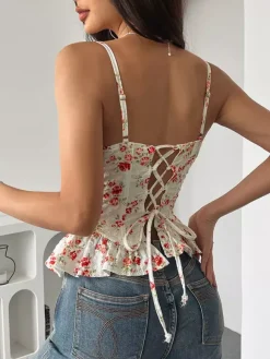 Corsets noirs corsets chics à bretelles décolleté ajusté hauts péplum à lacets