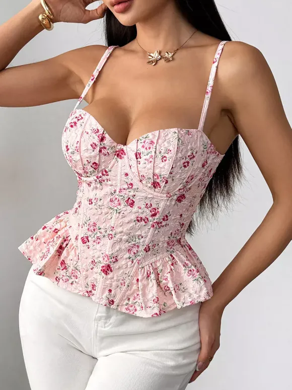 Corsets noirs corsets chics à bretelles décolleté ajusté hauts péplum à lacets