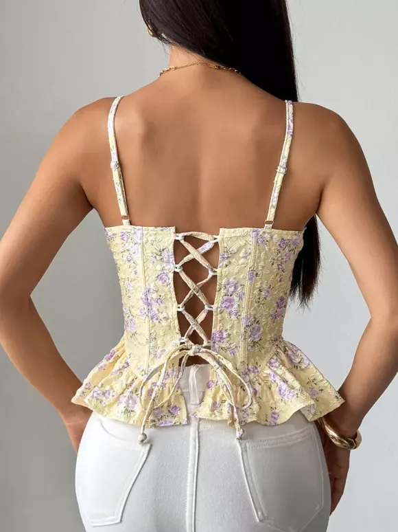 Corsets noirs corsets chics à bretelles décolleté ajusté hauts péplum à lacets