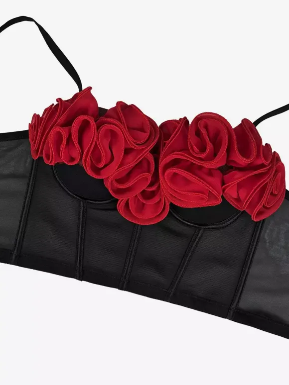 Corsets noirs et rouges sexy sans manches et bustiers coupe ajustée à fleurs