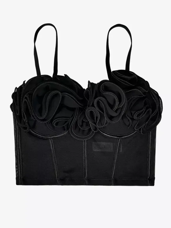 Corsets noirs et rouges sexy sans manches et bustiers coupe ajustée à fleurs