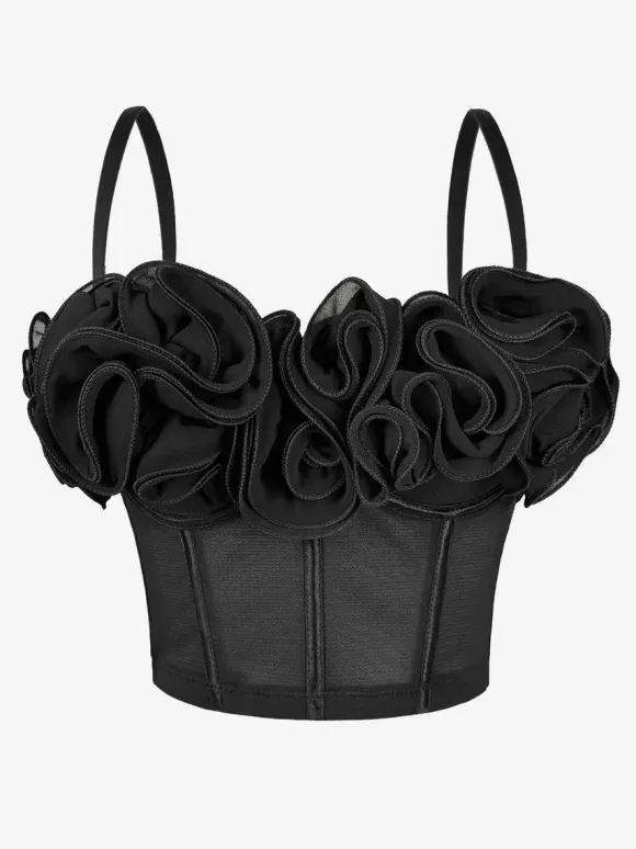 Corsets noirs et rouges sexy sans manches et bustiers coupe ajustée à fleurs