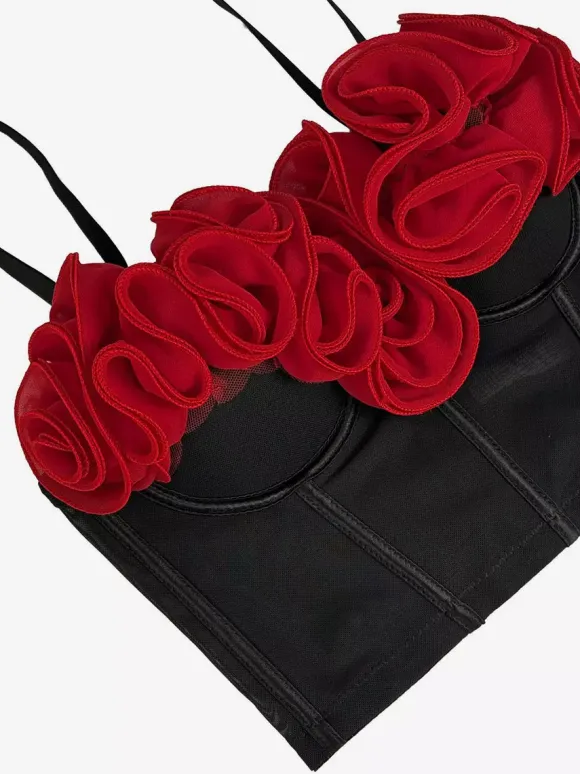 Corsets noirs et rouges sexy sans manches et bustiers coupe ajustée à fleurs