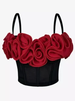 Corsets noirs et rouges sexy sans manches et bustiers coupe ajustée à fleurs