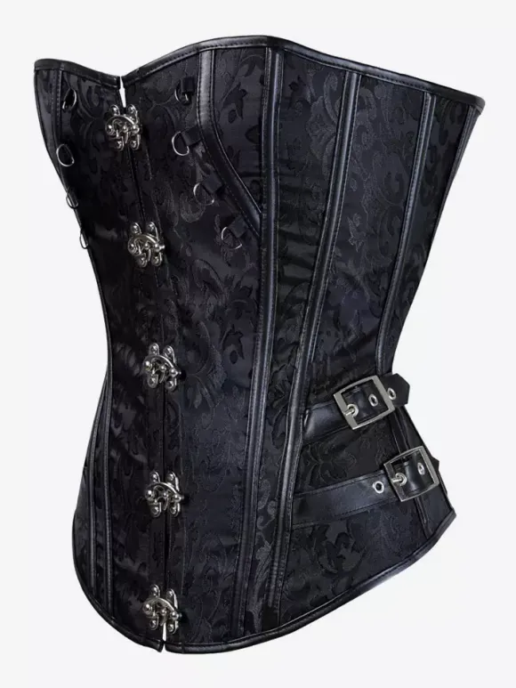 Corsets noirs sexy sans bretelles coupe ajustée boutons et lacets