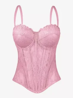 Corsets noirs sexy sans manches et bustiers en dentelle coupe ajustée