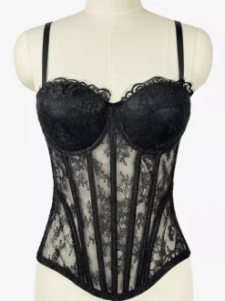Corsets noirs sexy sans manches et bustiers en dentelle coupe ajustée