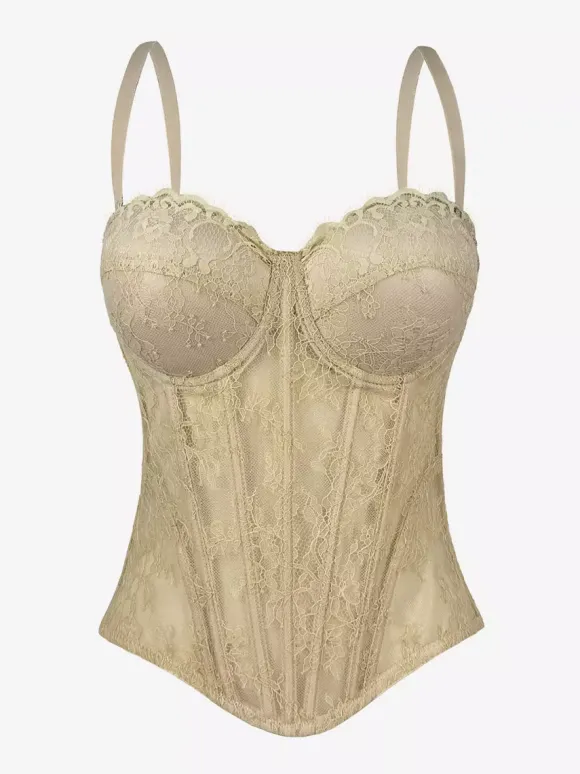 Corsets noirs sexy sans manches et bustiers en dentelle coupe ajustée