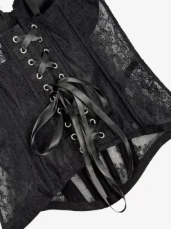 Corsets noirs sexy sans manches et bustiers en dentelle coupe ajustée