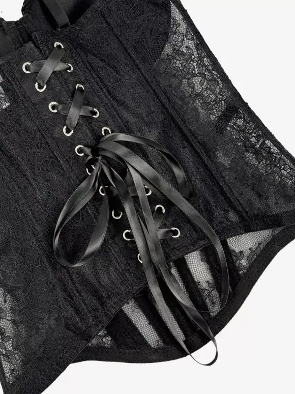 Corsets noirs sexy sans manches et bustiers en dentelle coupe ajustée