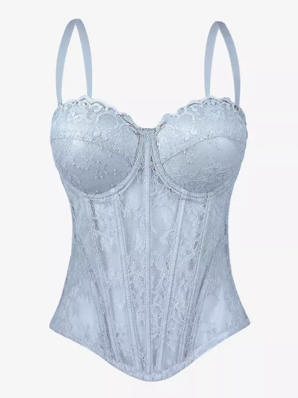 Corsets noirs sexy sans manches et bustiers en dentelle coupe ajustée