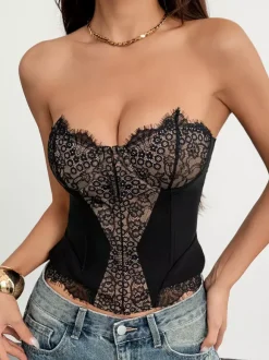 Corsets noirs sexy sans manches et bustiers en dentelle