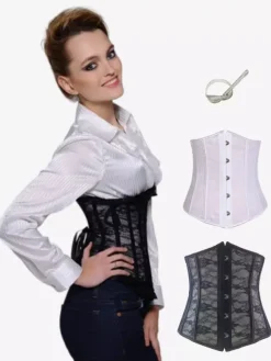 Corset sous-poitrine en dentelle florale transparente fermeture à agrafes au dos et laçage gaine amincissante