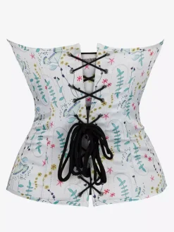 Corsets pour femmes en polyester blanc sans bretelles à lacets imprimé débardeur chic d'intérieur