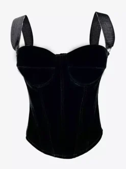 Corsets pour femmes en velours avec armatures en polyester noir et fermeture éclair pour rencontres lingerie chic