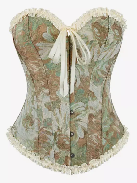 Corsets tops bleus laçage volants imprimé floral streetwear lingerie élégante