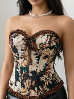 Corsets tops bleus laçage volants imprimé floral streetwear lingerie élégante